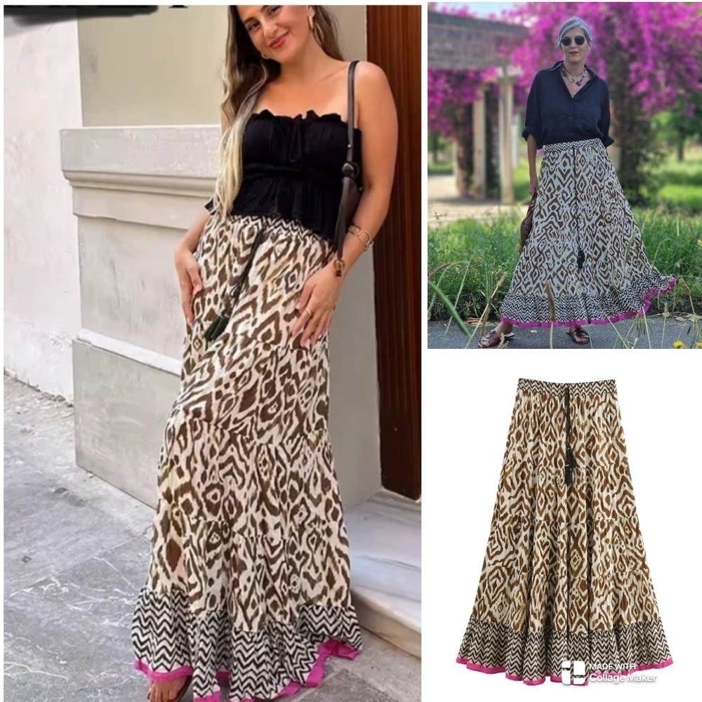 Zara Women's Brown Patterned Maxi Skirt - Picture 1 of 9